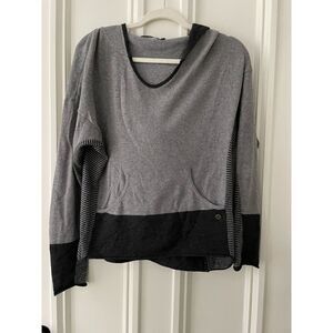 Prana light gray and charcoal gray lightweight striped hoodie sweater S